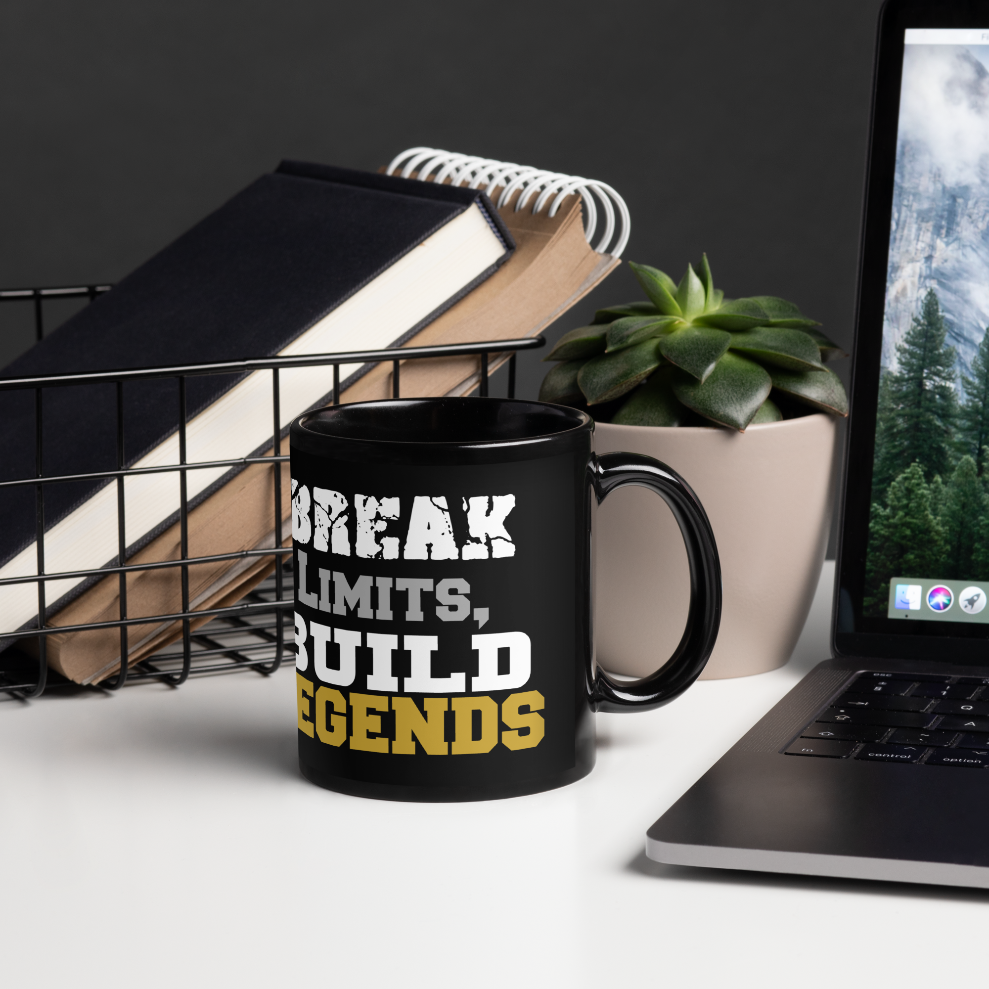 Break Limits, Build Legends Black Glossy Mug